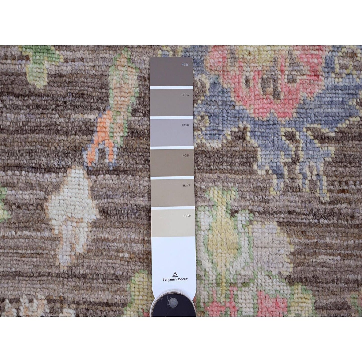 3'X9'8" Brown Angora Oushak Leaf Design Hand Knotted 100% Wool Runner Rug