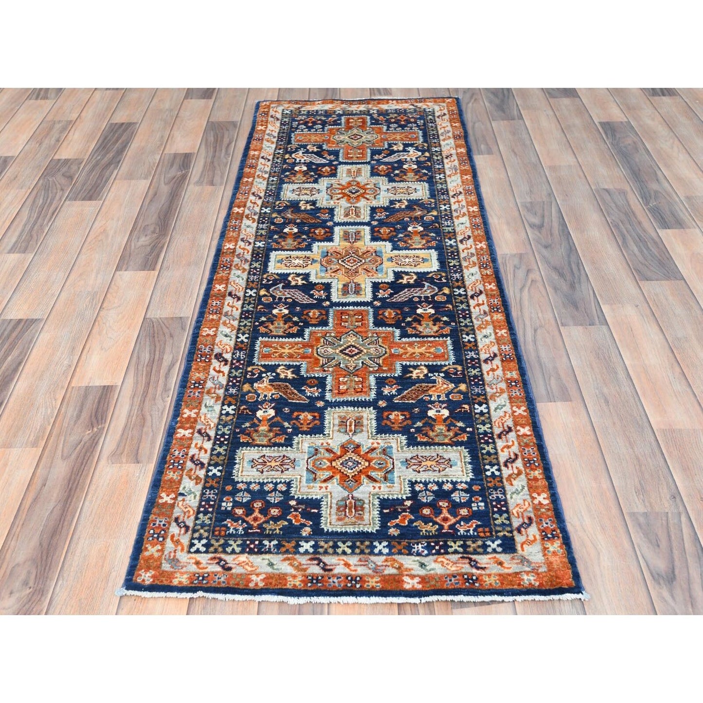 2'1"X5'10" Delft Blue Armenian Inspired Woolhand Knotted Oriental Rug