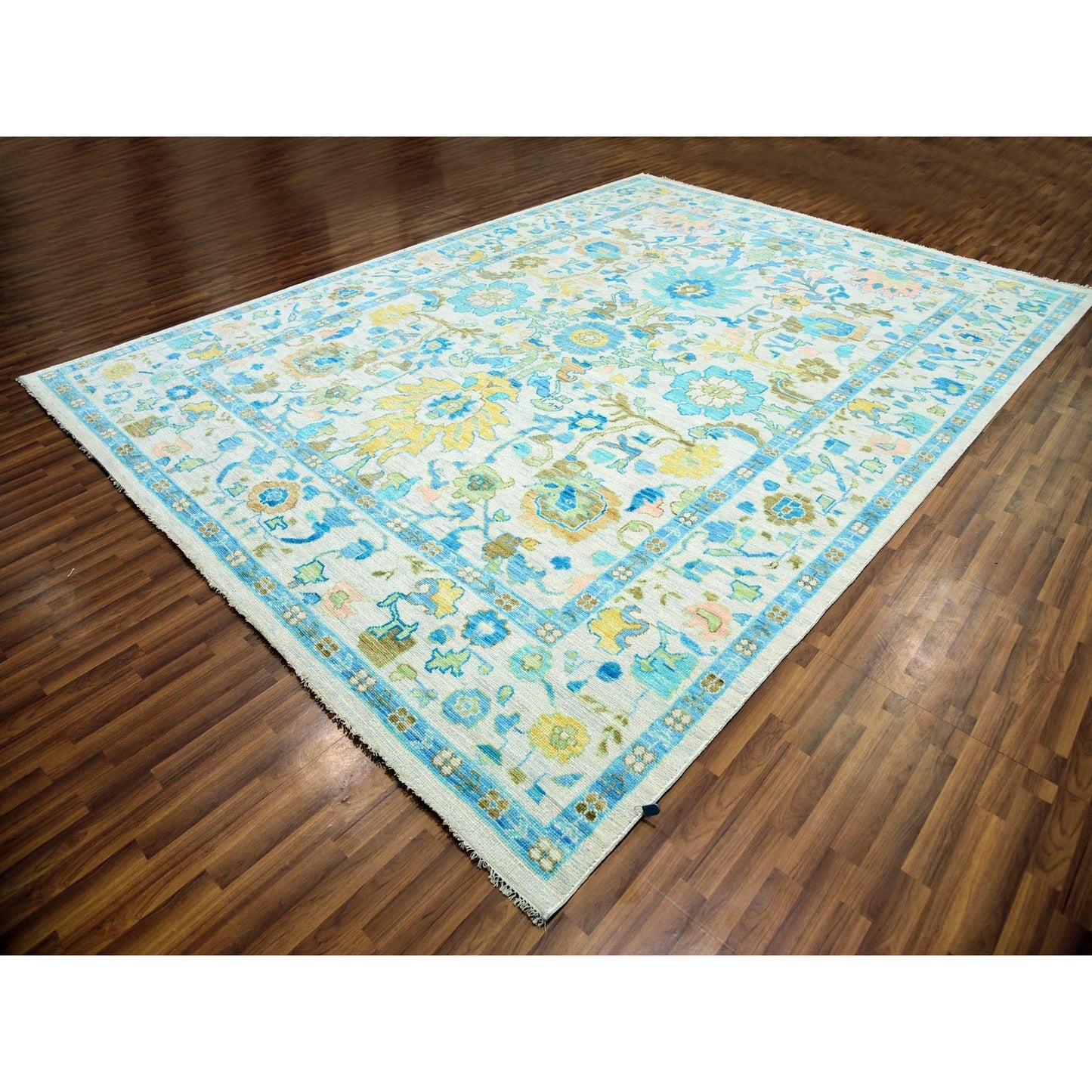 10'2"X14' Frost Ivory Hand Knotted Oushak Weave And Design Pure Wool Rug