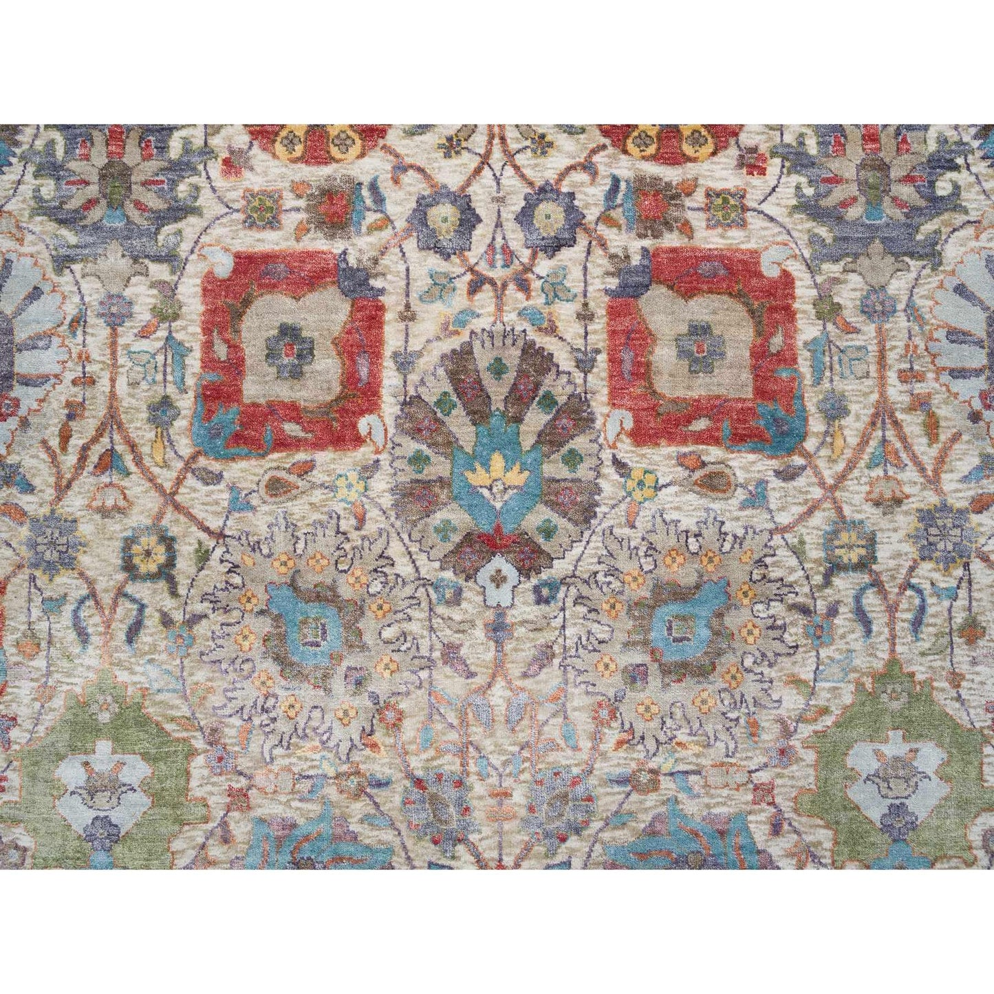 8'3"X10'3" Ivory Hand Knotted Tebraz Vase Silk With Wool Rug