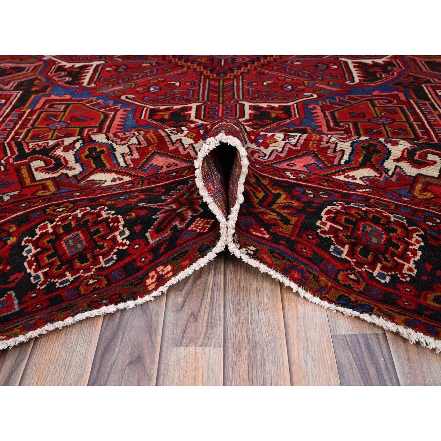 8'4"X11'3" Candy Apple Red With Salt White Corners Old Heris Oriental Rug