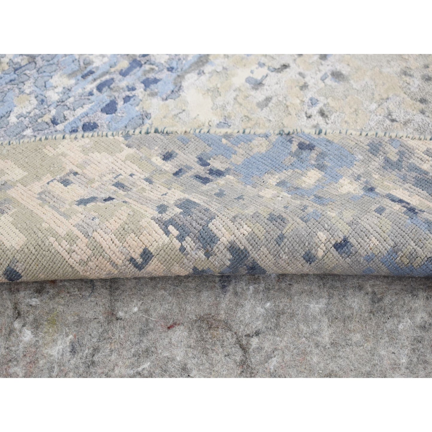 9'X9' Blue Broken Mosaic Wool And Silk Hand Knotted Round Rug