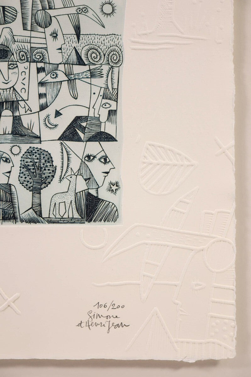 Simone & Henri Jean Etching With Embossing Limited 200 Hand-Signed Contemporary