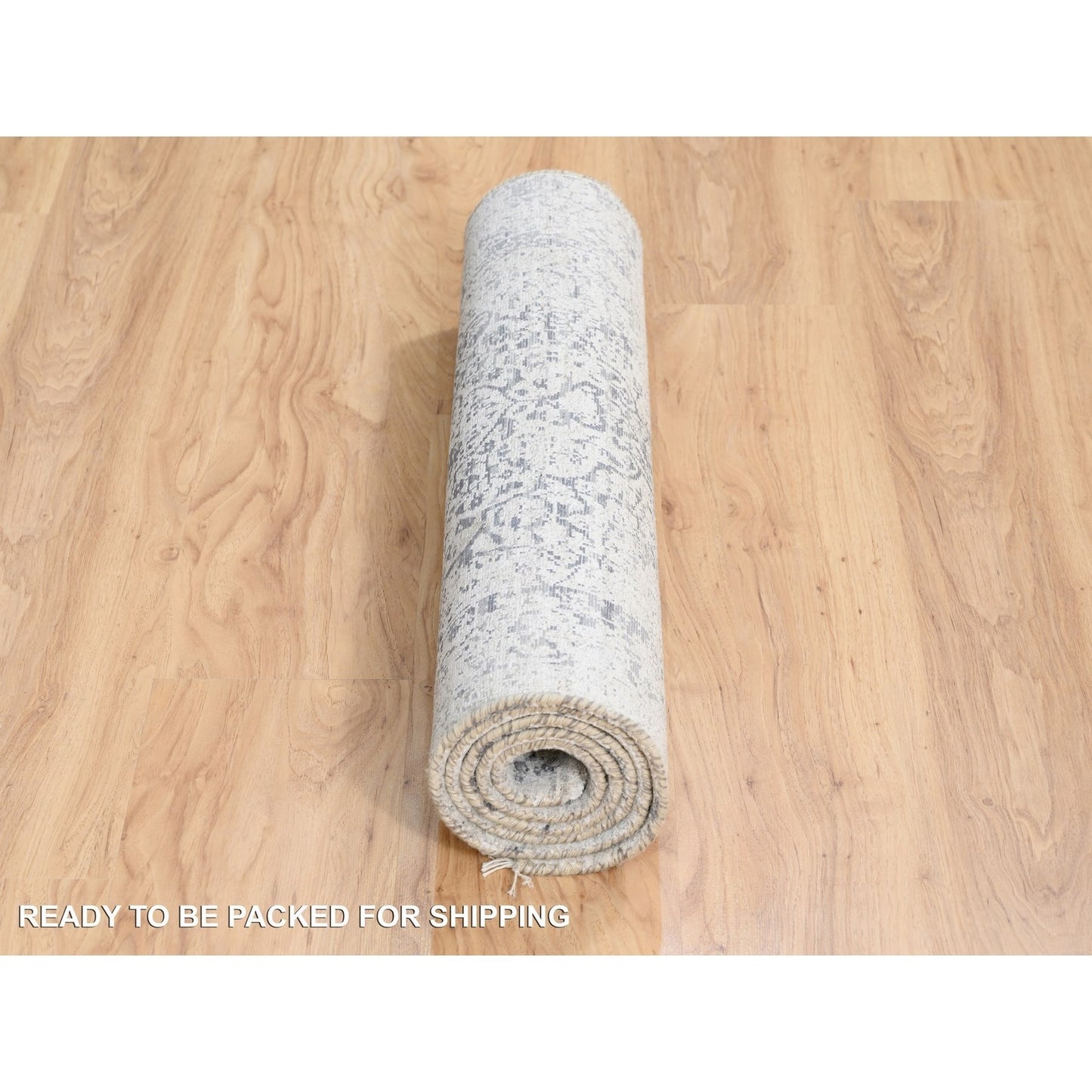 2'6"X5'10" Wool/Silk Hand Knotted Gray Erased Farsian Design Runner Rug