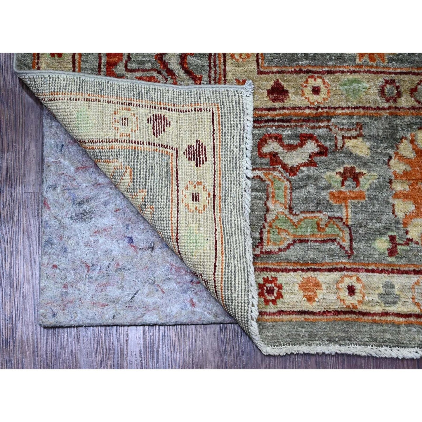 7'9"X9'5" Gray Afghan Angora Oushak Leaf Pattern Hand Knotted Wool Rug