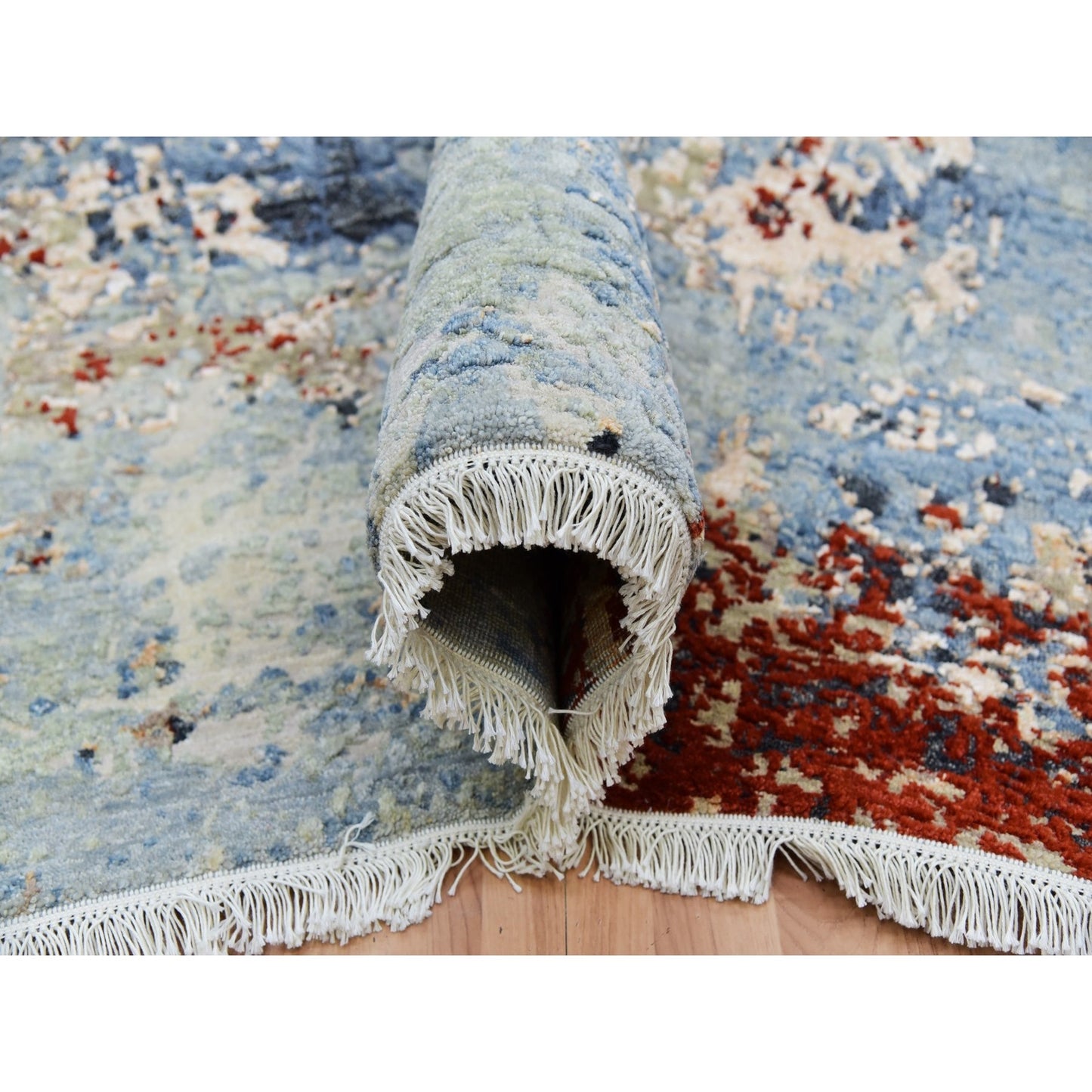 9'X12'4" Thundercloud Gray Wool Abstract Design Hand Knotted Oriental Rug