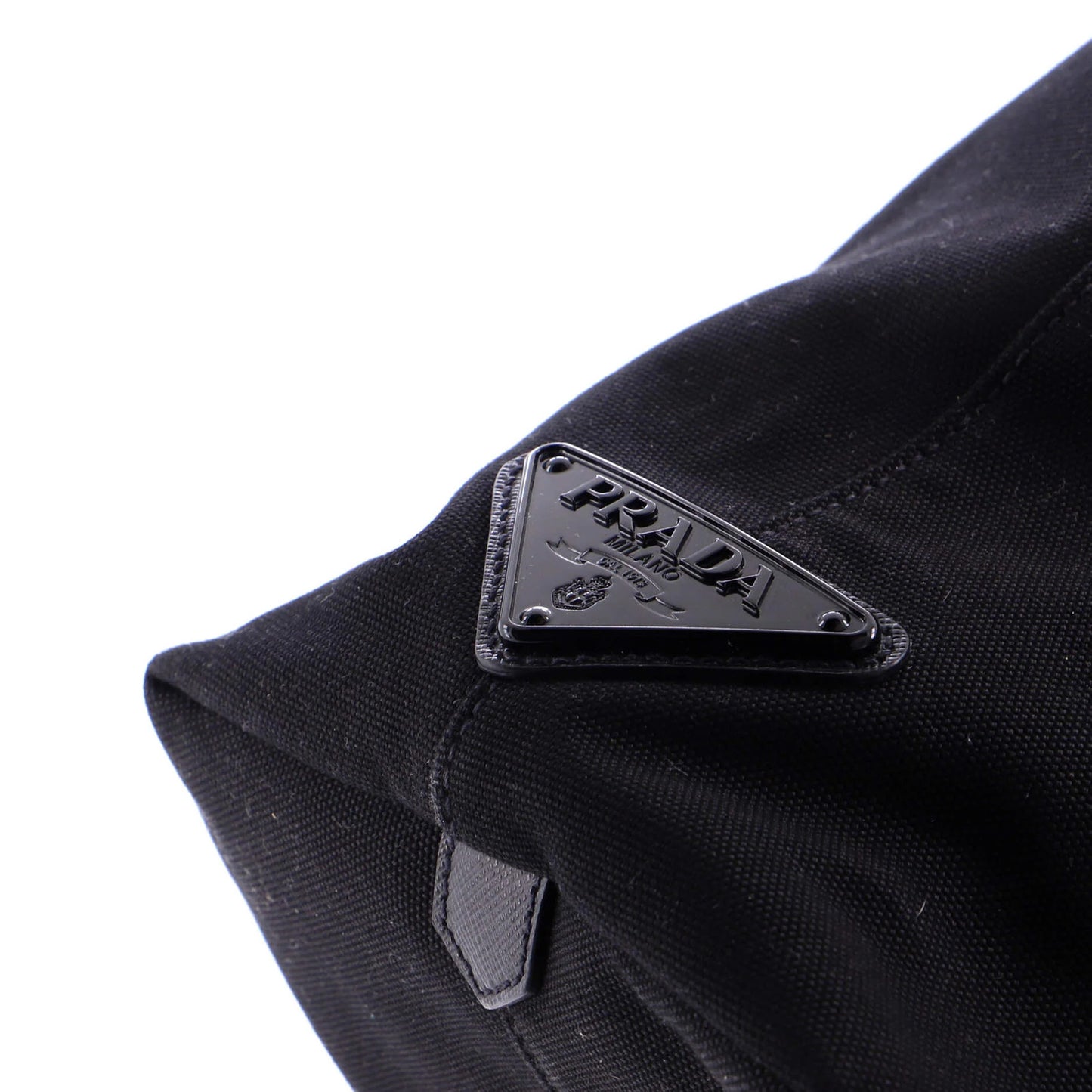 Prada Embossed Triangle Logo Convertible Tote Canvas Large