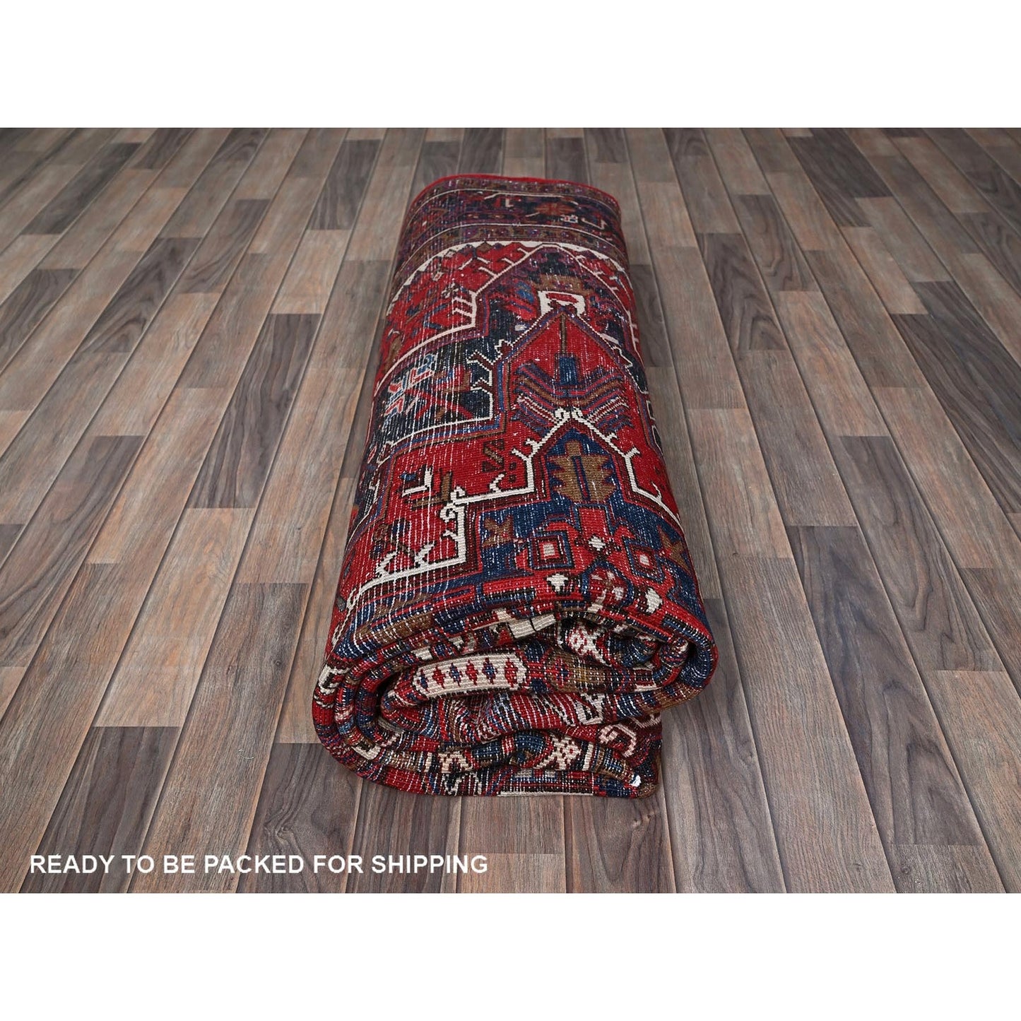 7'9"X10' Scarlet Red Vintage Zoroastrian Heris Wool Hand Knotted Clean Rug