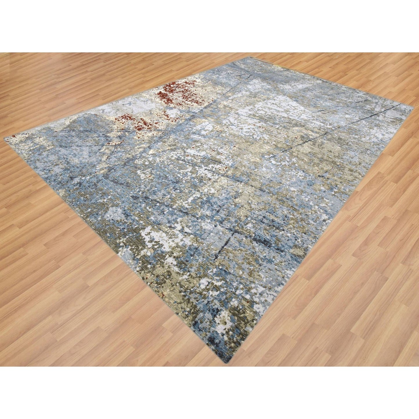10'X14'2" Ash Gray Extra Soft Wool Hand Knotted Abstract Design Rug