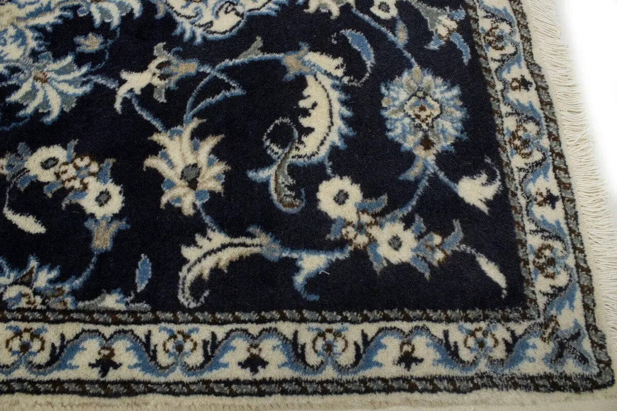 Handmade Wool Oriental Rug Navy Blue Thick Pile