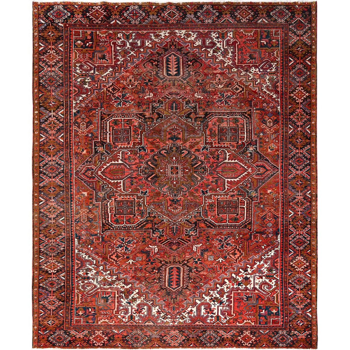 10'X12'5" Chili Red Pure Wool Hand Knotted Vintage Zoroastrian Heris Rug