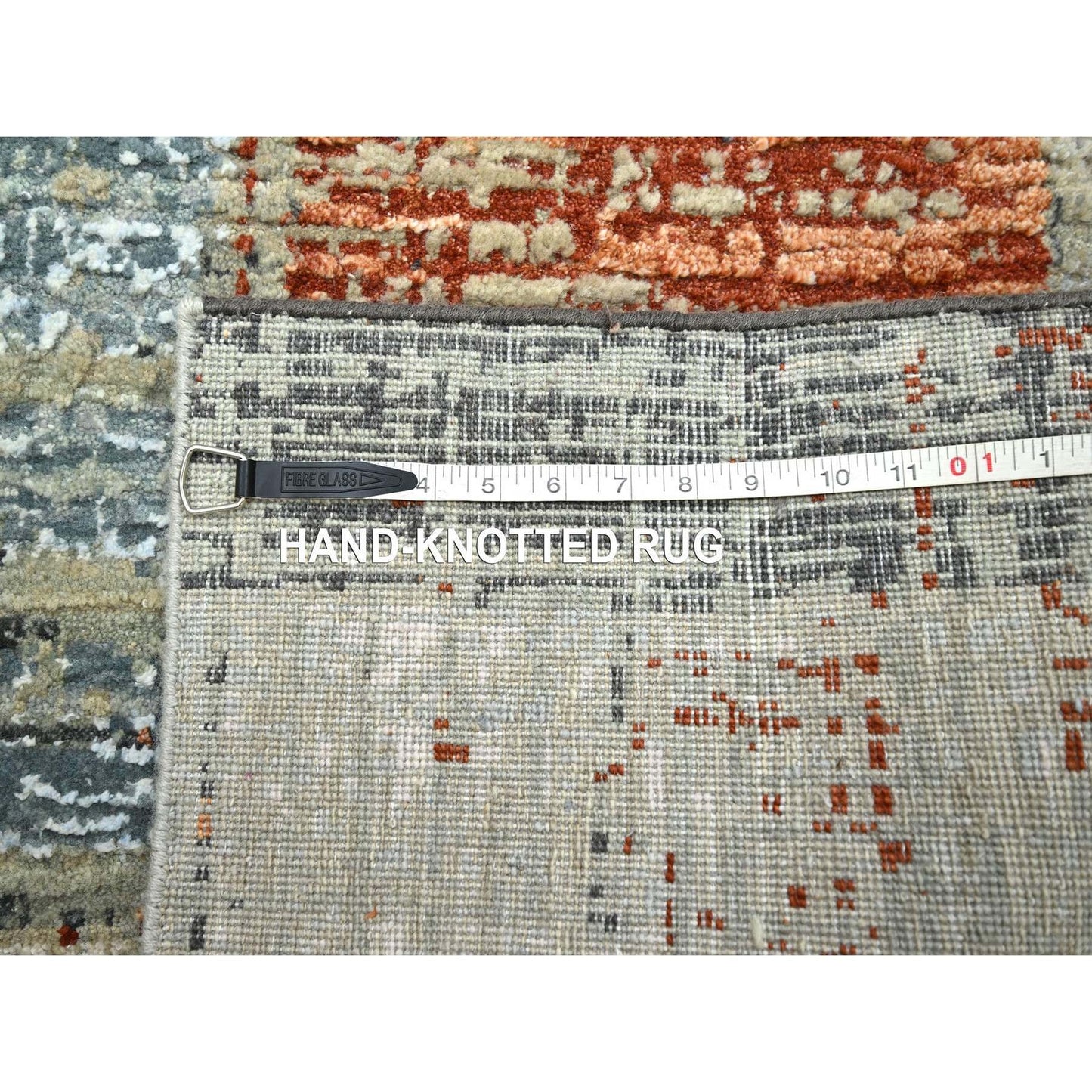 2'7"X11'10" Beige With Rust Abstract Design Wool Hand Knotted Runner Rug