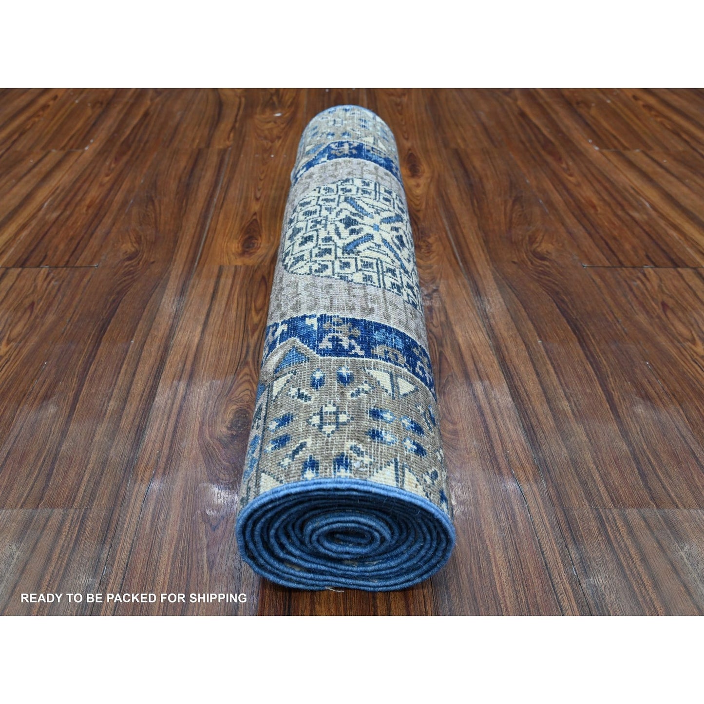 2'7"X11'9" Blue Aryana Hand Knotted Mamluk Design Runner Oriental Rug