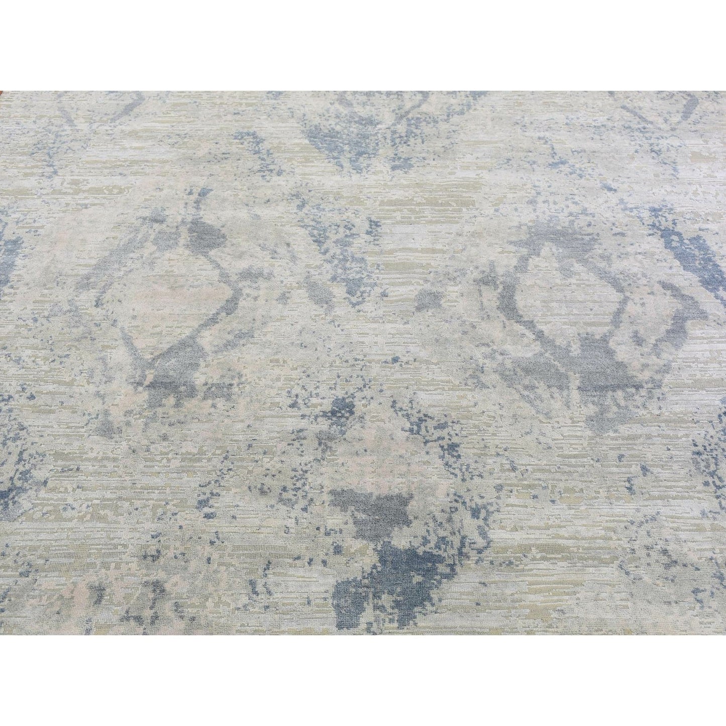 8'X9'6" Silver Blue Silk With Textured Wool Modern Hand Knotted Rug