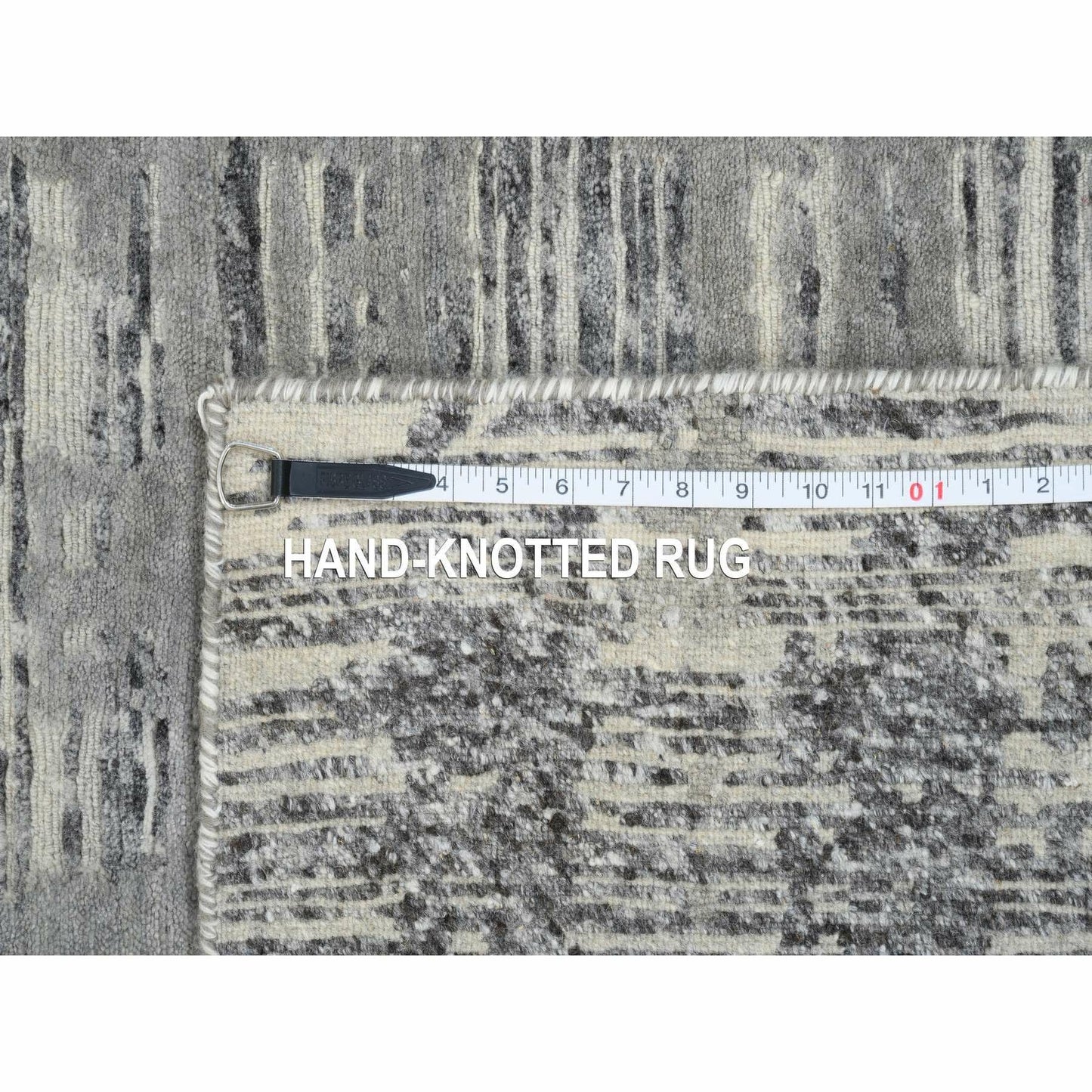 4'2"X10'1" Gray Hand Spun Undyed Naturalwool Hand Knotted Wide Runner Rug