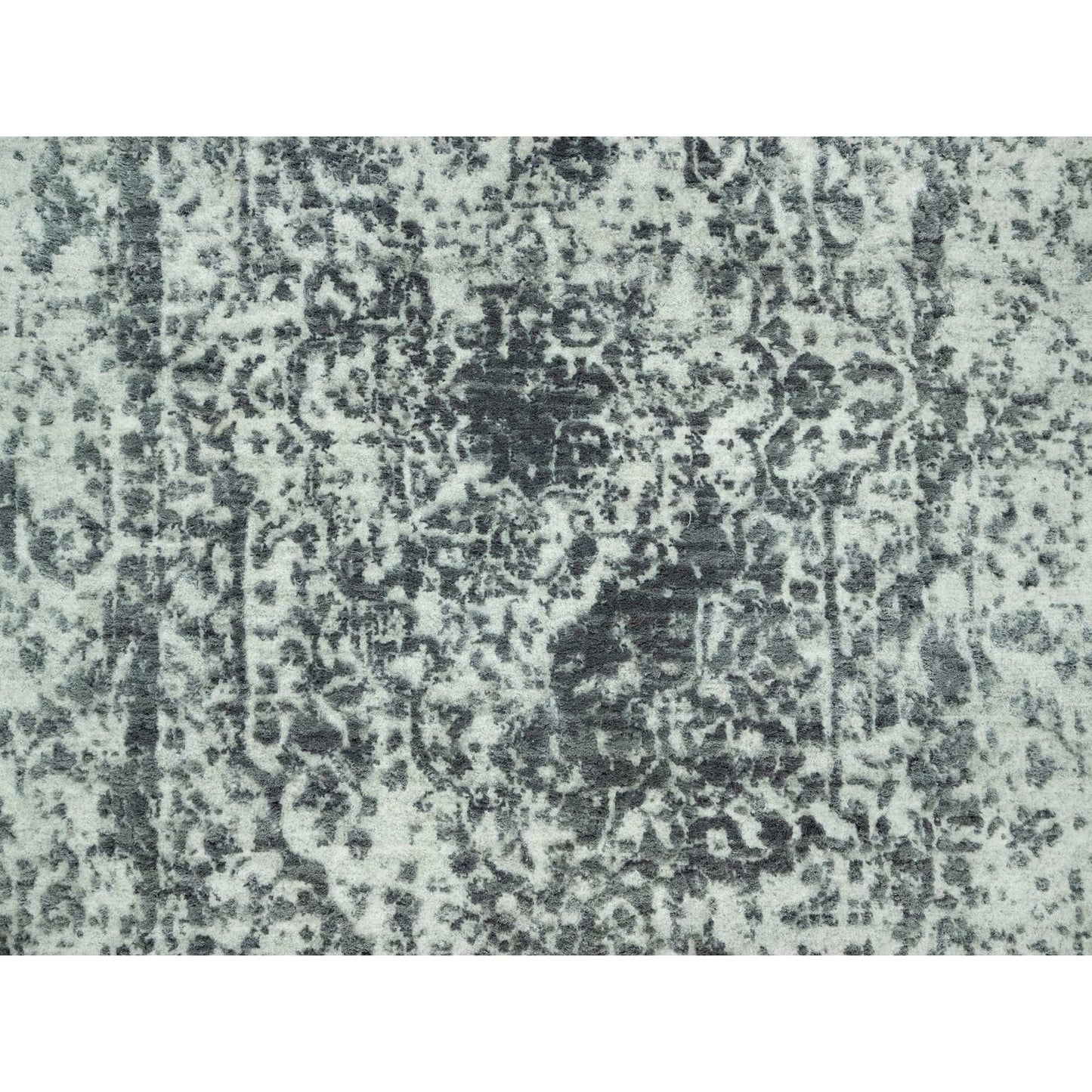 2'6"X15'8" Gray Hand Knotted Zoroastrian Design Wool Silk Xl Runner Rug