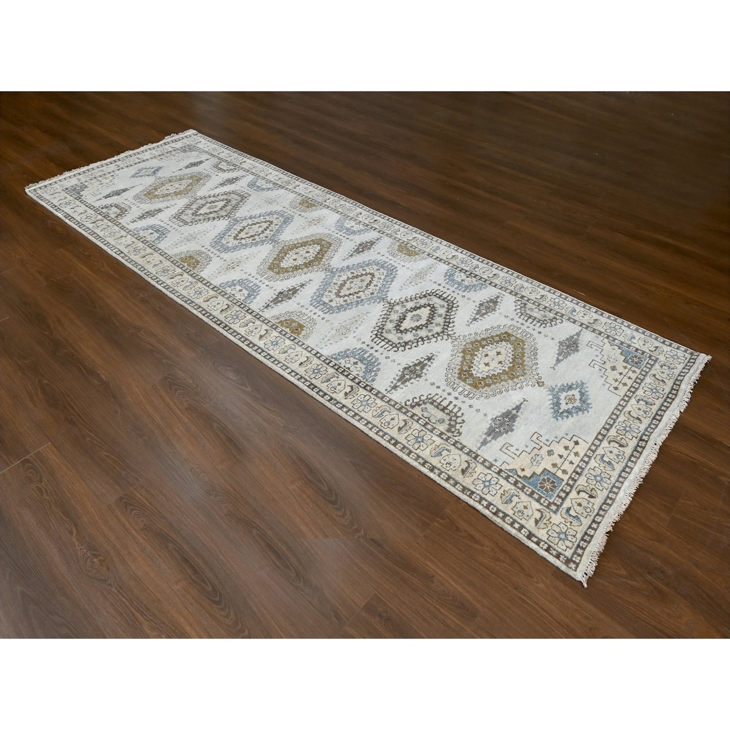 4'3"X12' Intellectual Gray Farsian Village Wool Hand Knotted Runner Rug