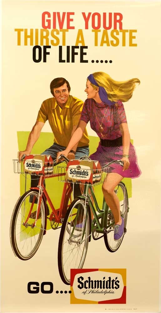 Schmidts Beer Bicycle Poster 1960S Advertisement 45X23 Inches Original Printing