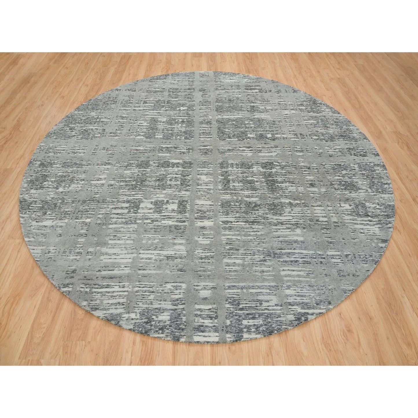 10'1"X10'1" Dark Grey Undyed Natural Wool Hand Knotted Round Oriental Rug