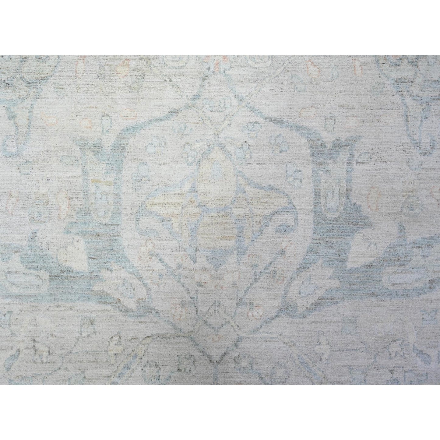 9'9"X13'8" Gray White Wash Peshawar Hand Knotted Natural Wool Rug