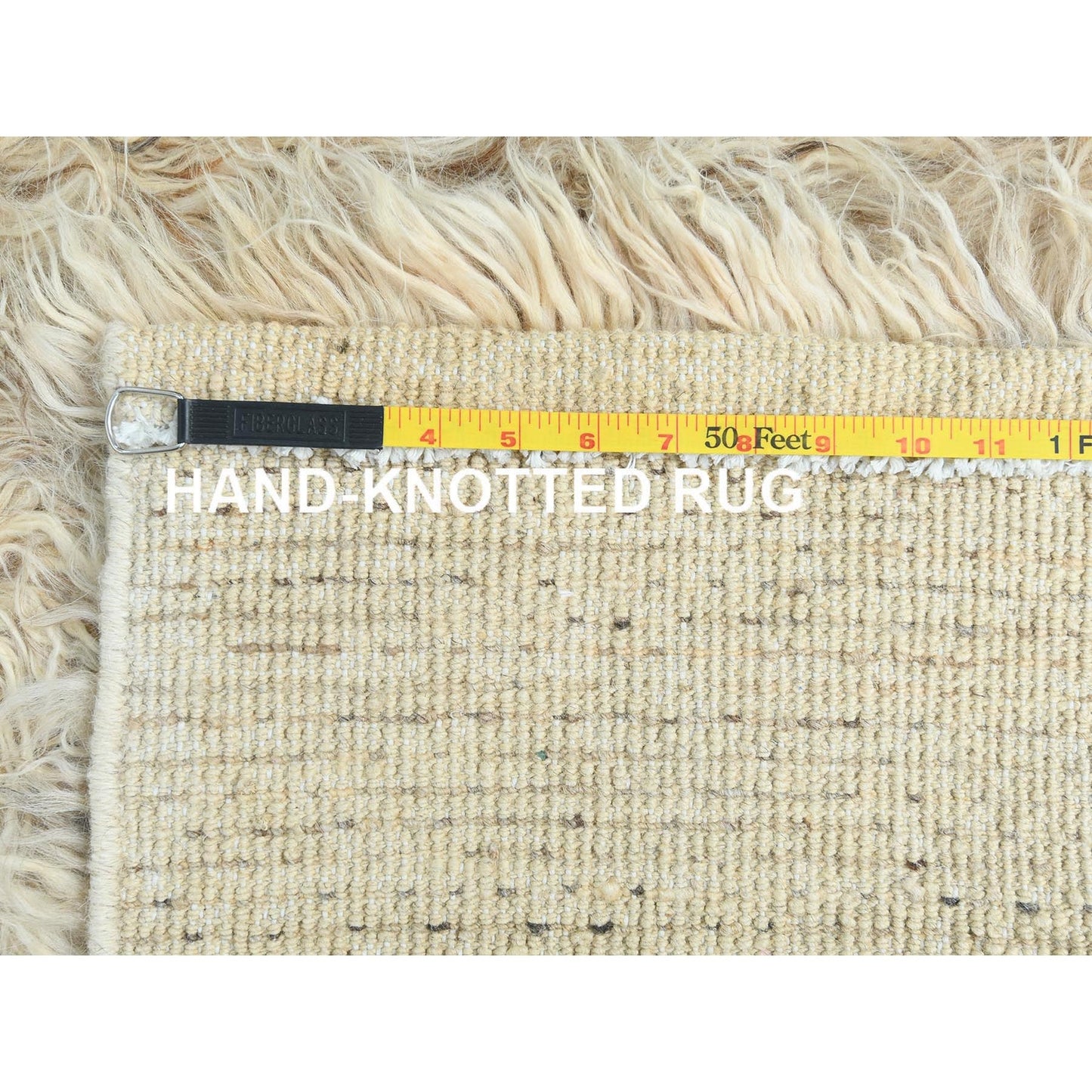 3'1"X5'3" Beige Shaggy Moroccan Undyed Natural Wool Hand Knotted Rug
