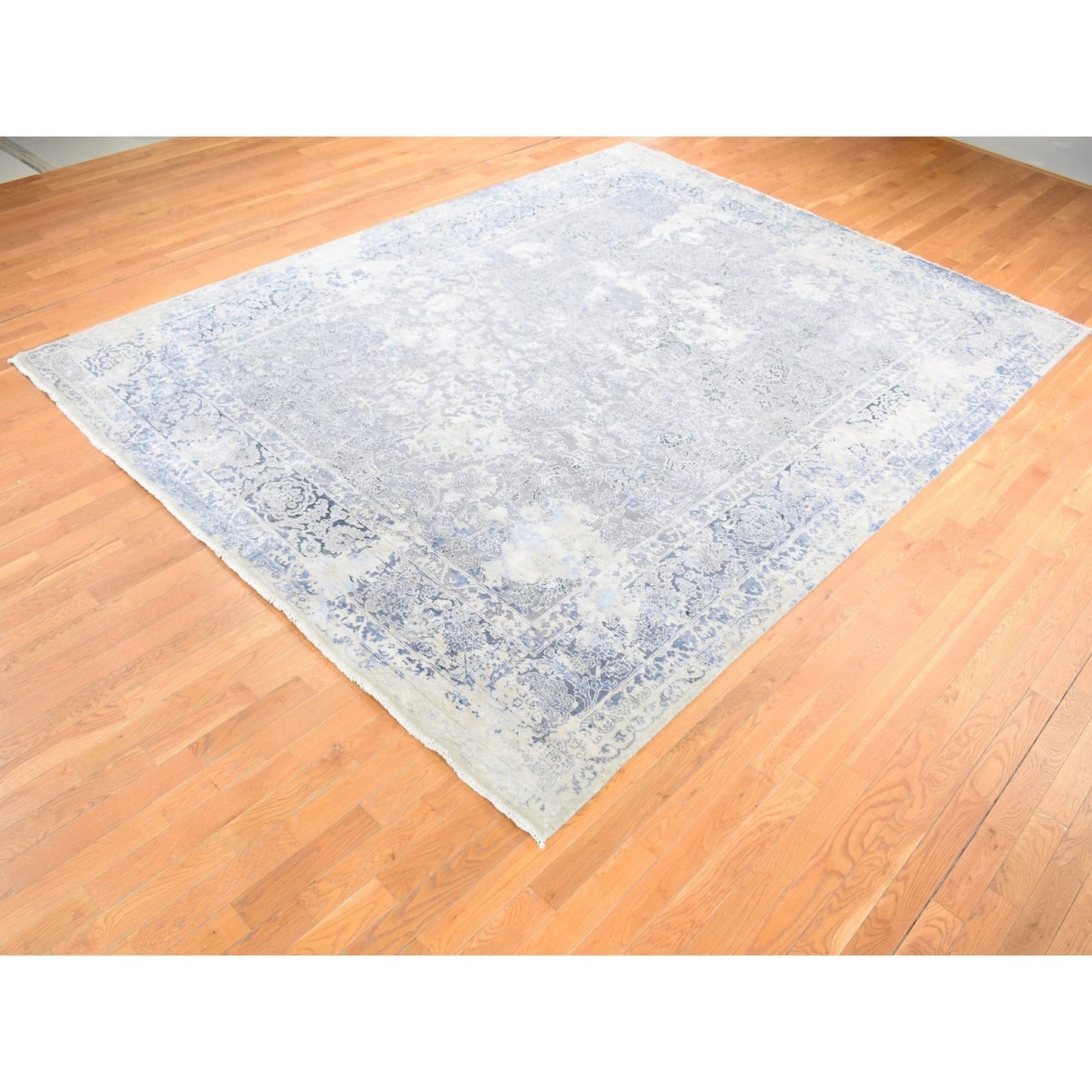 9'X12' Ash Gray Broken Kishoon Wool With Pure Silk Hand Knotted Rug