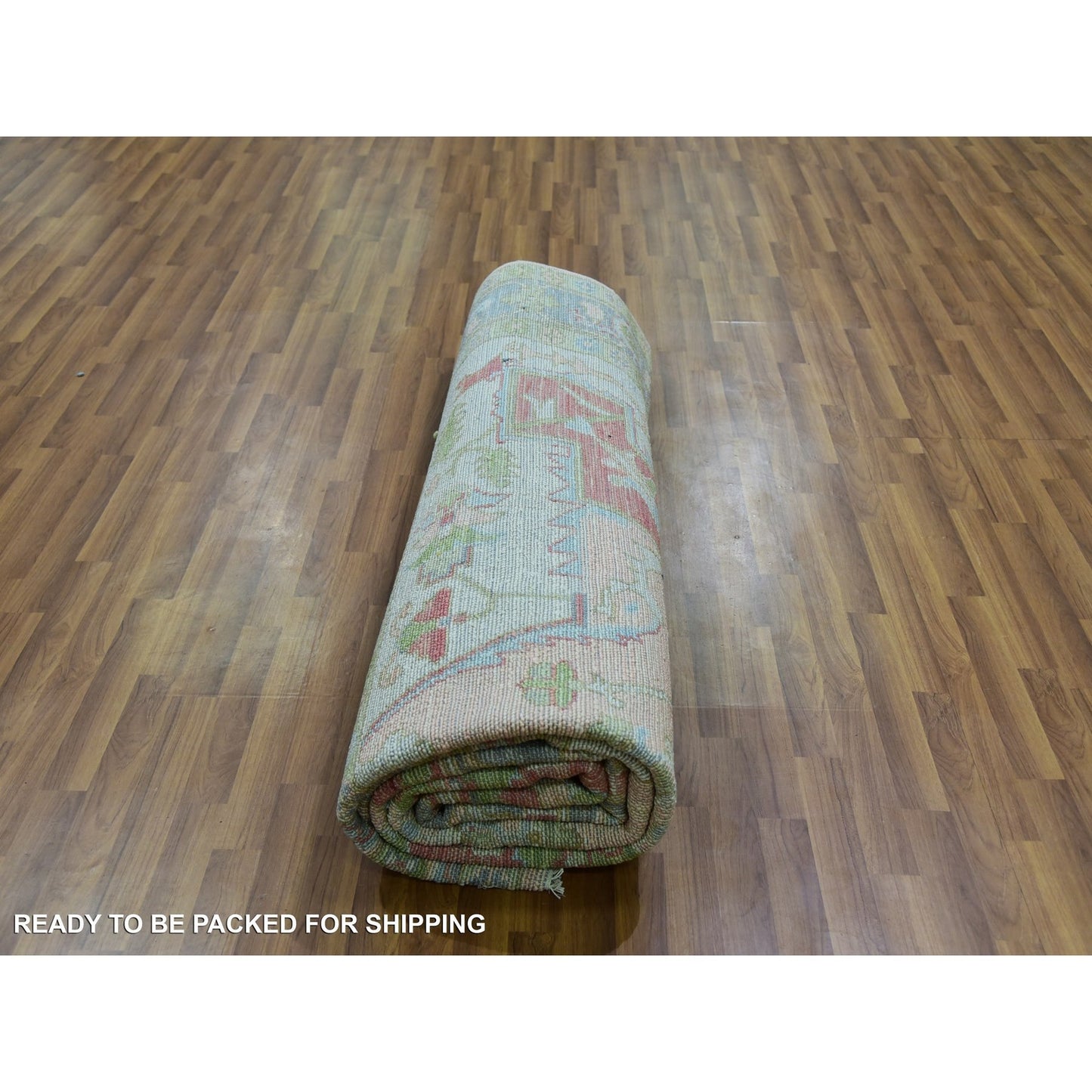 9'1"X12' Champagne Pink Heris Design Hand Knotted 100% Wool Oriental Rug