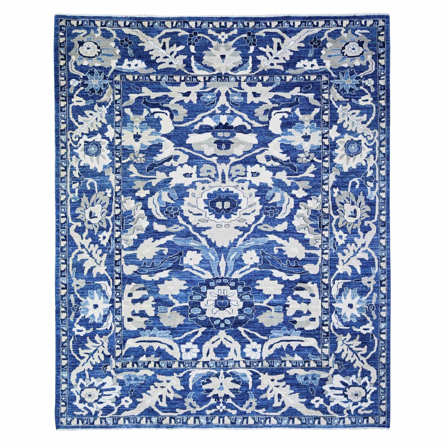 8'2"X9'8" Byzantine Blue Peshawar With Mahal Design Wool Hand Knotted Rug