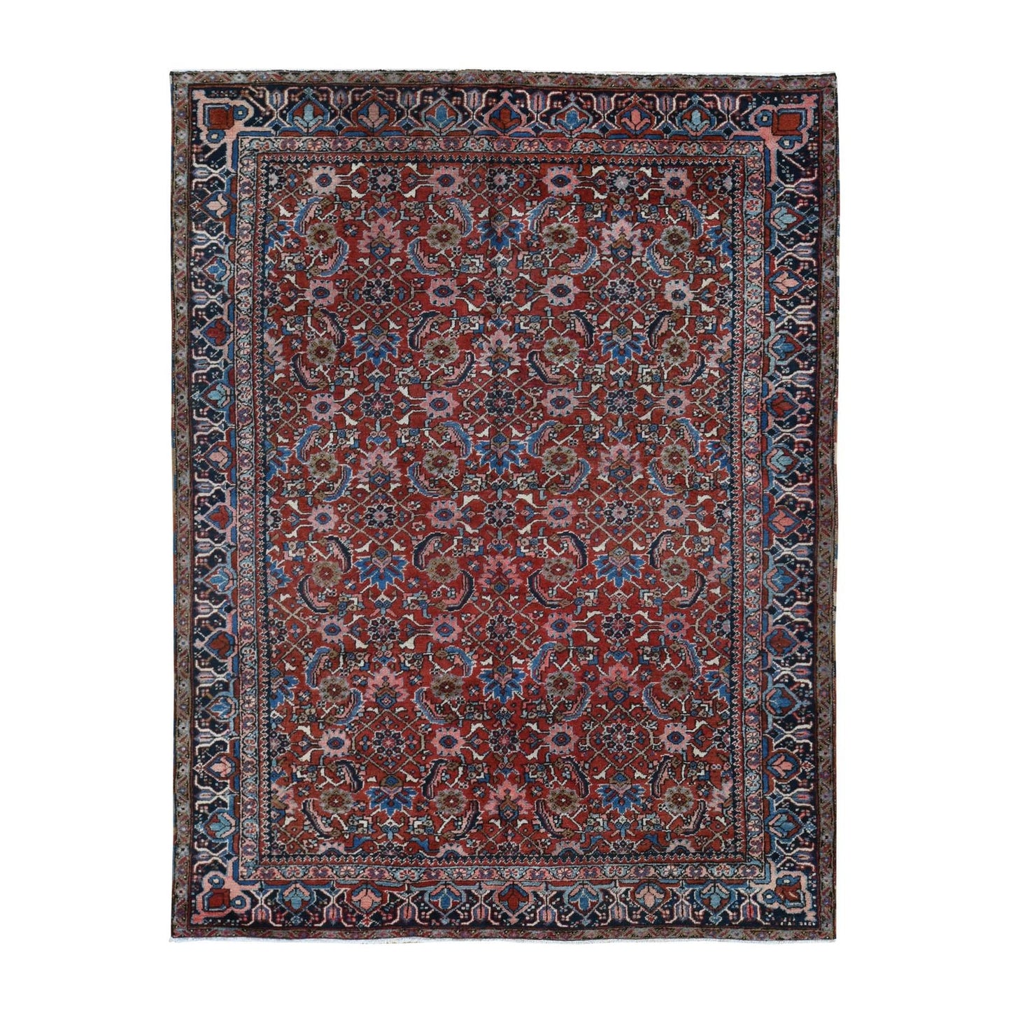 7'3"X9'7" Red Antique Zoroastrian Heris Hand Knotted Pure Wool Clean Rug