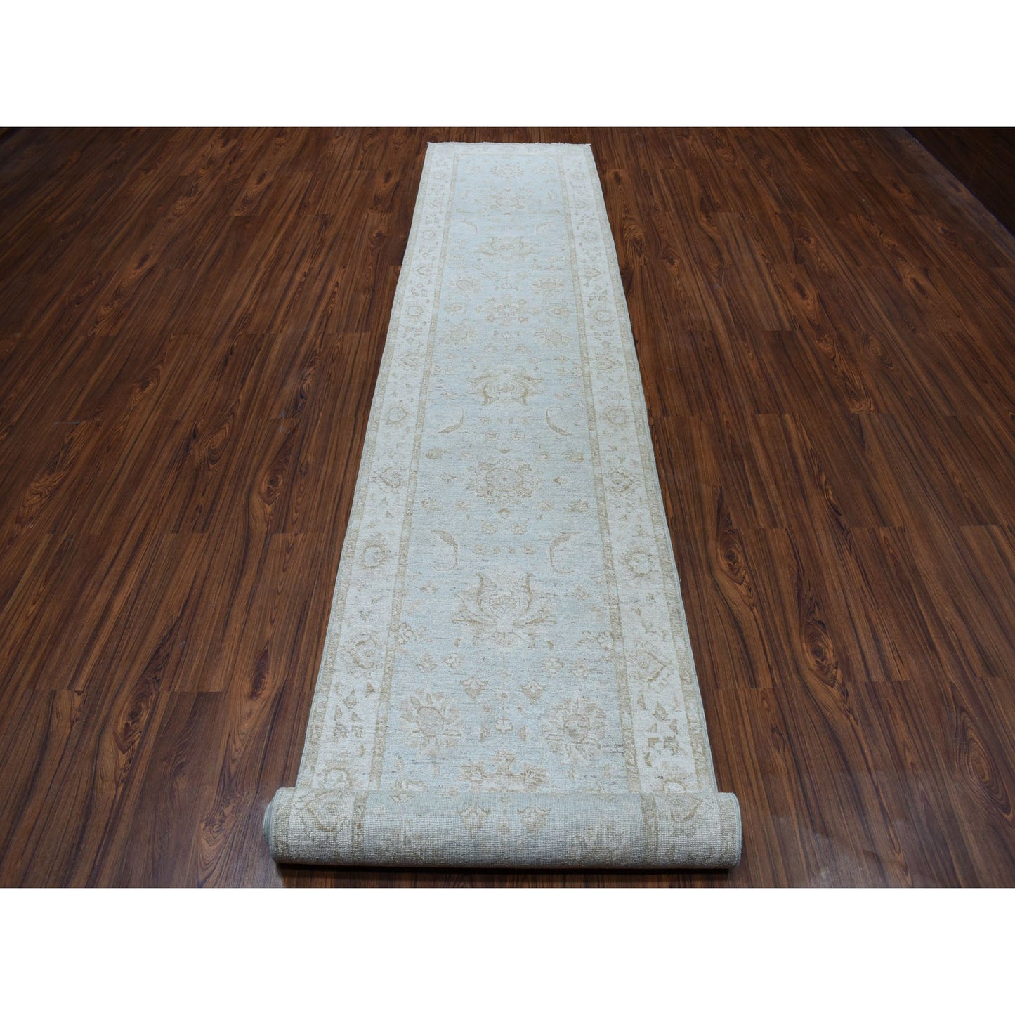 2'8"X15'9" White Wash Peshawar Pure Wool Handmade Oriental Xl Runner Rug