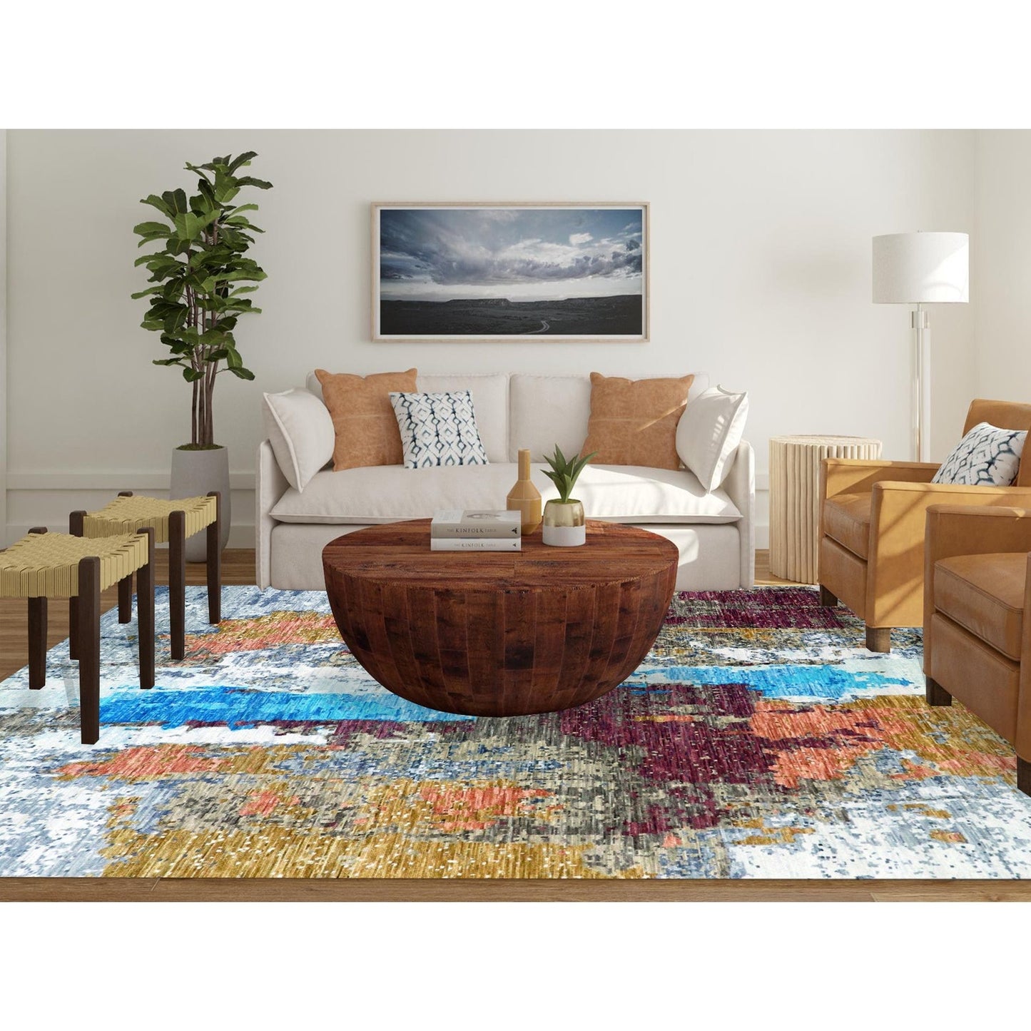 9'10"X13'8" Gray Colorful Modern Abstract 100% Wool Hand Knotted Rug