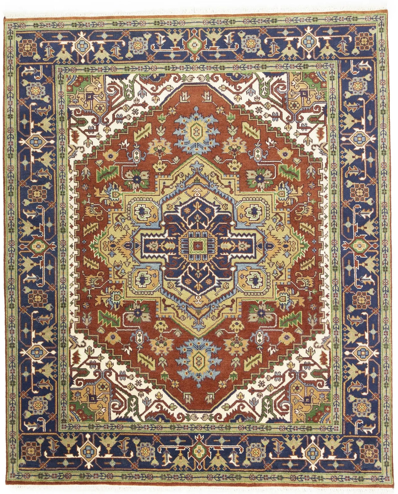 Rusty Red Heriz Serapi Oriental Rug Floral Farmho