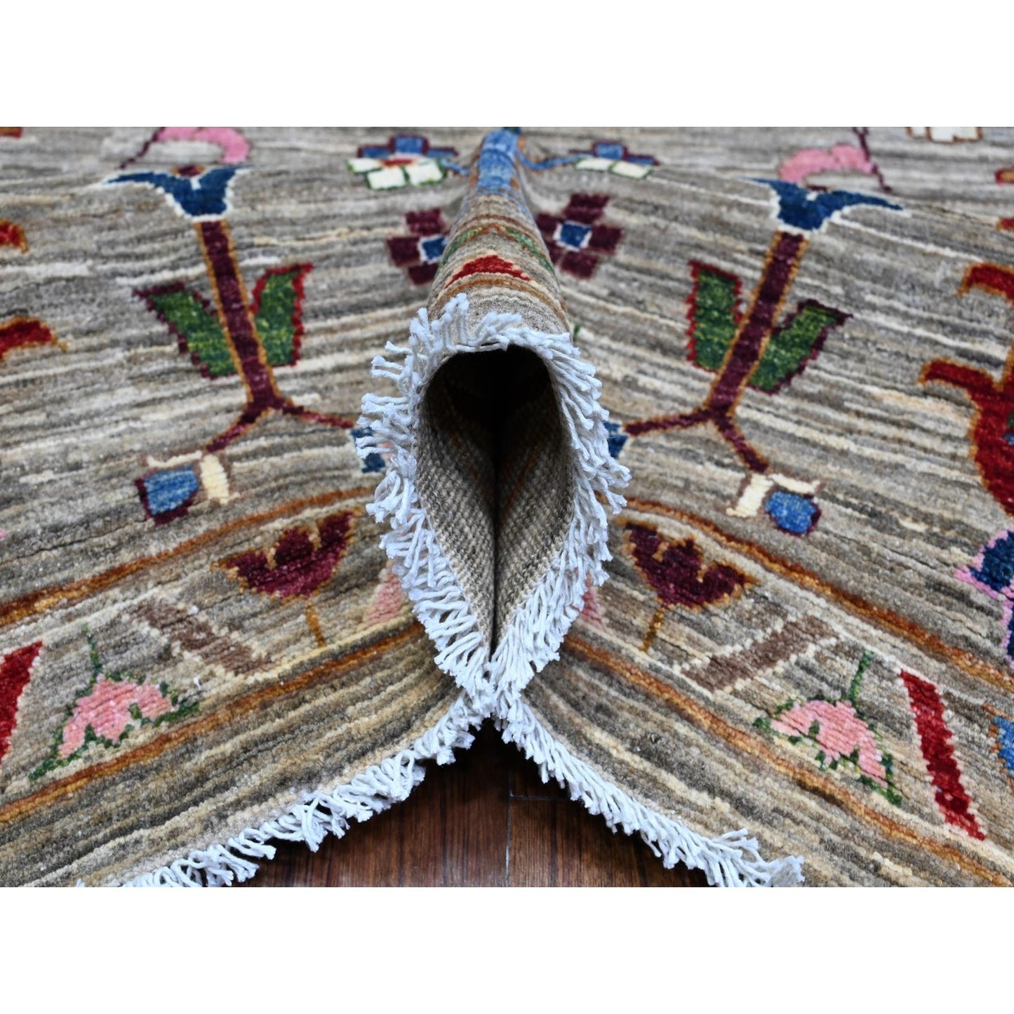10'X13'8" Storm Gray Hand Knotted Sultani Floral Pattern Oriental Rug