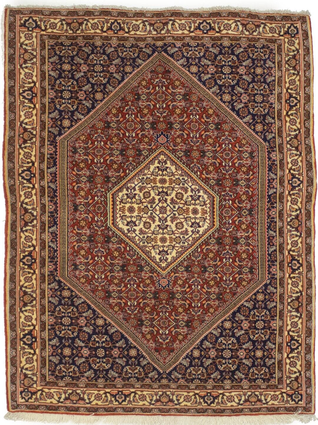 Handmade Vintage Oriental Rug 4X5 Ft Rust Orange