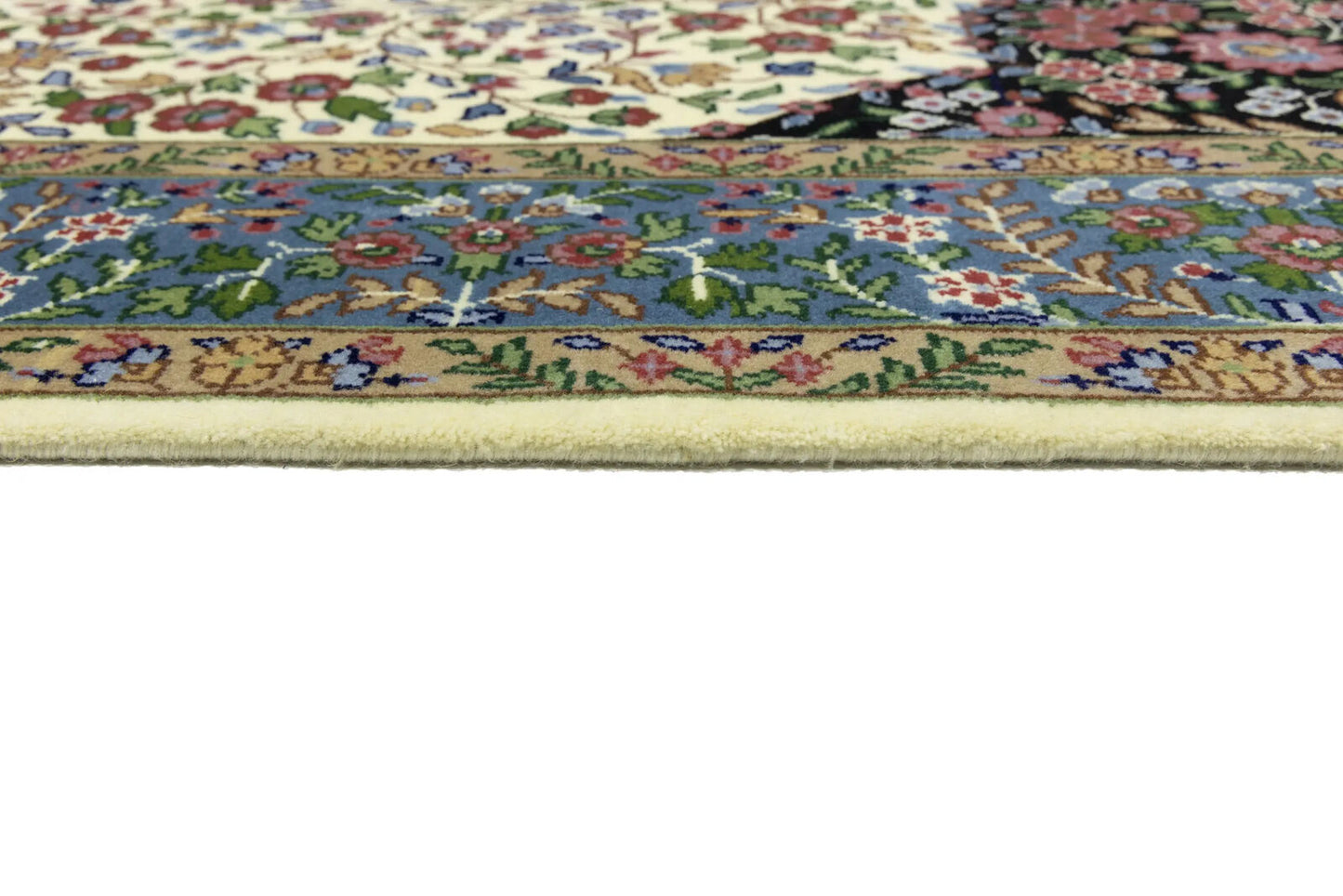 Handmade Kirman Oriental Rug Cream & Blue Floral