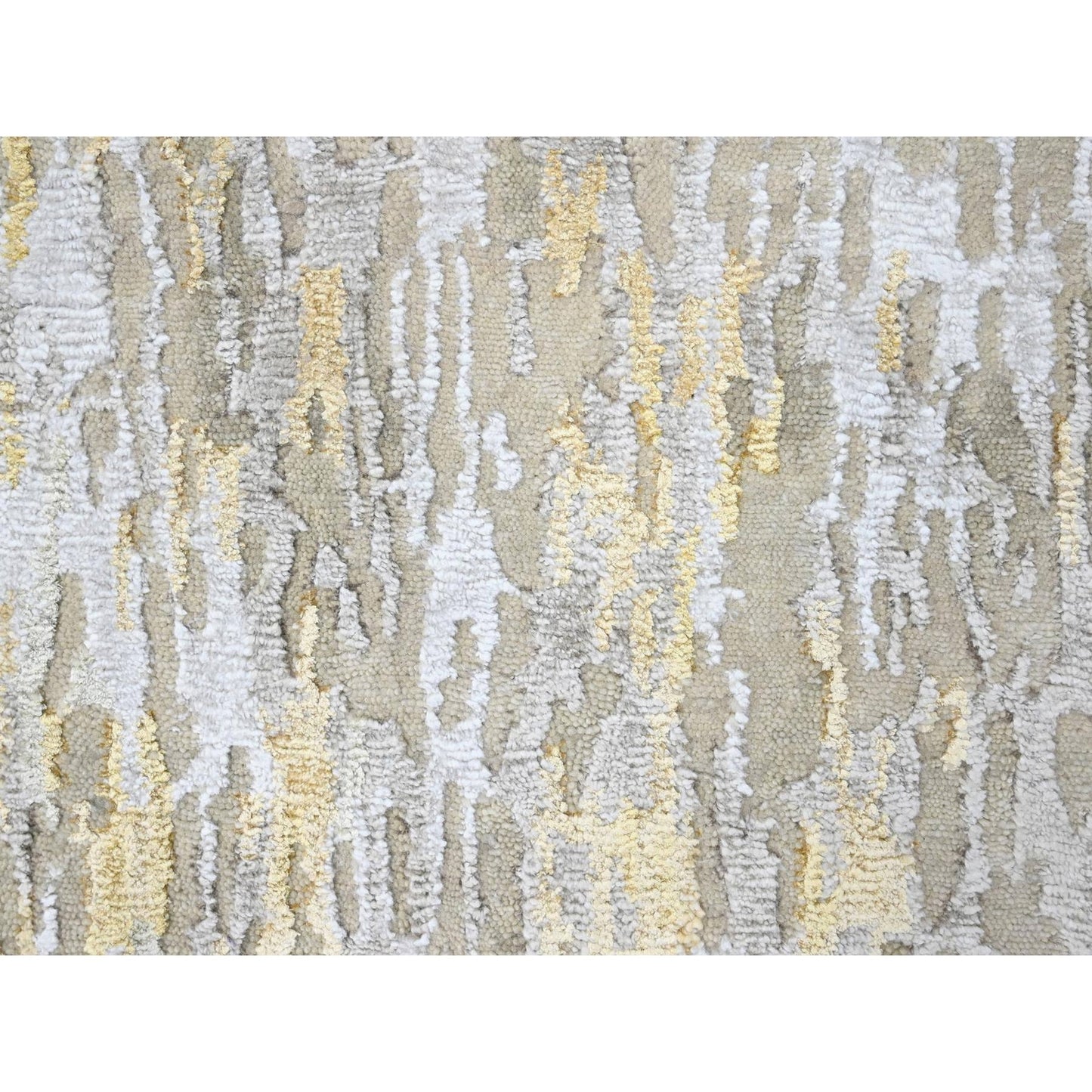 2'7'X23'6" Beige Abstract Design Wool And Silk Hand Knotted Xl Runner Rug