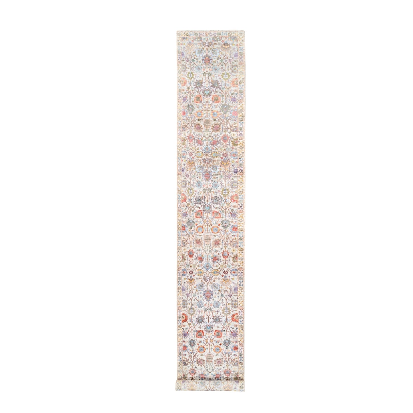 2'6"X16'1" Colorful Silk With Textured Wool Tebraz Vase Hand Knotted Rug