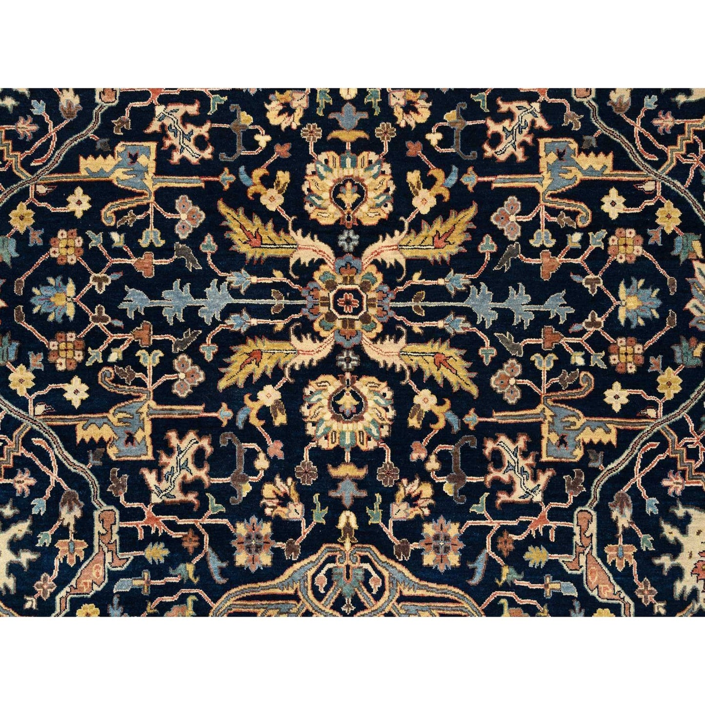 8'1"X10'1" Blue Antiqued Heris Re-Creation Soft Wool Hand Knotted Rug