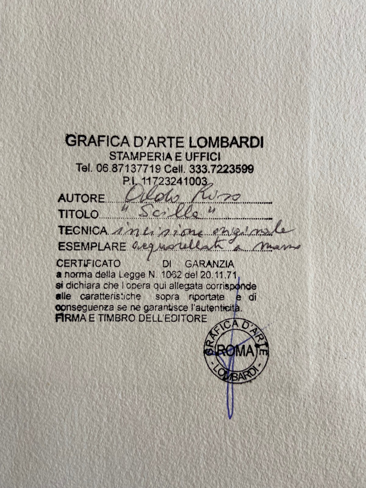 Aldo Riso "Scilla" 60X80 Hand-Painted Etching - Authenticated - Hand-Signed