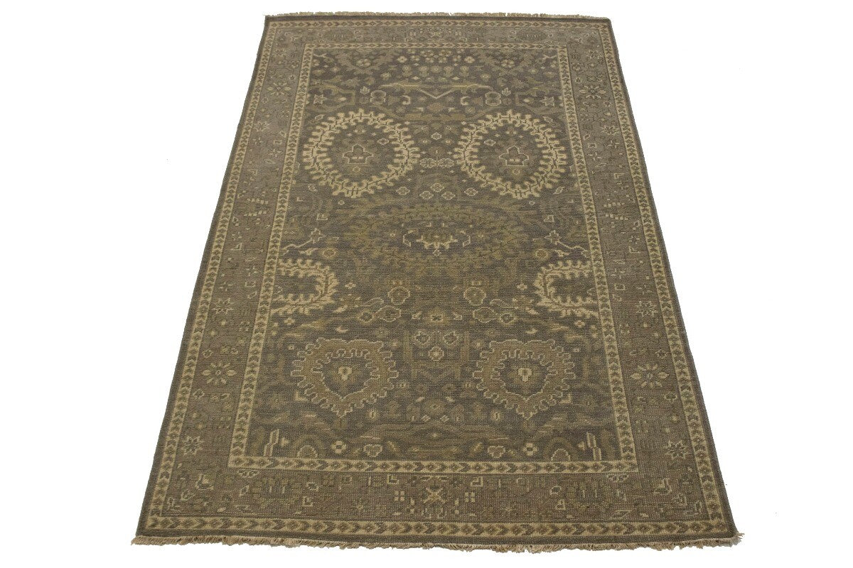 Handmade Brown Floral Oriental Rug Transitional