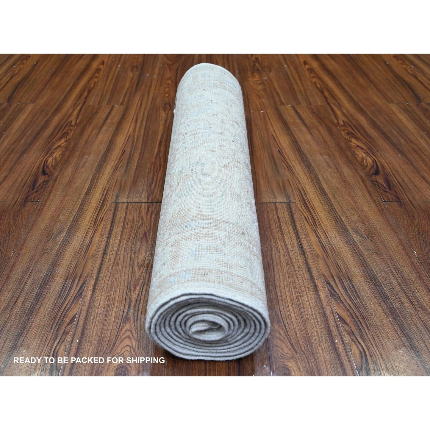 2'4"X10'2" Ceramic Ivory White Wash Peshawar Wool Hand Knotted Runner Rug