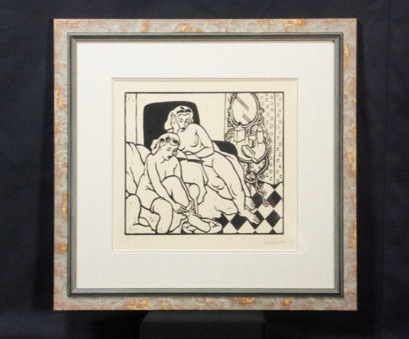 Clment Serveau 1945 Signed Woodcut "Moment Of Rest" French Nude Art Deco