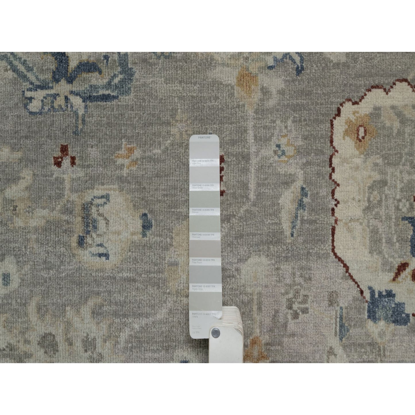 6'1"X9' Agate Gray Oushak With Broken Pattern 100% Wool Hand Knotted Rug