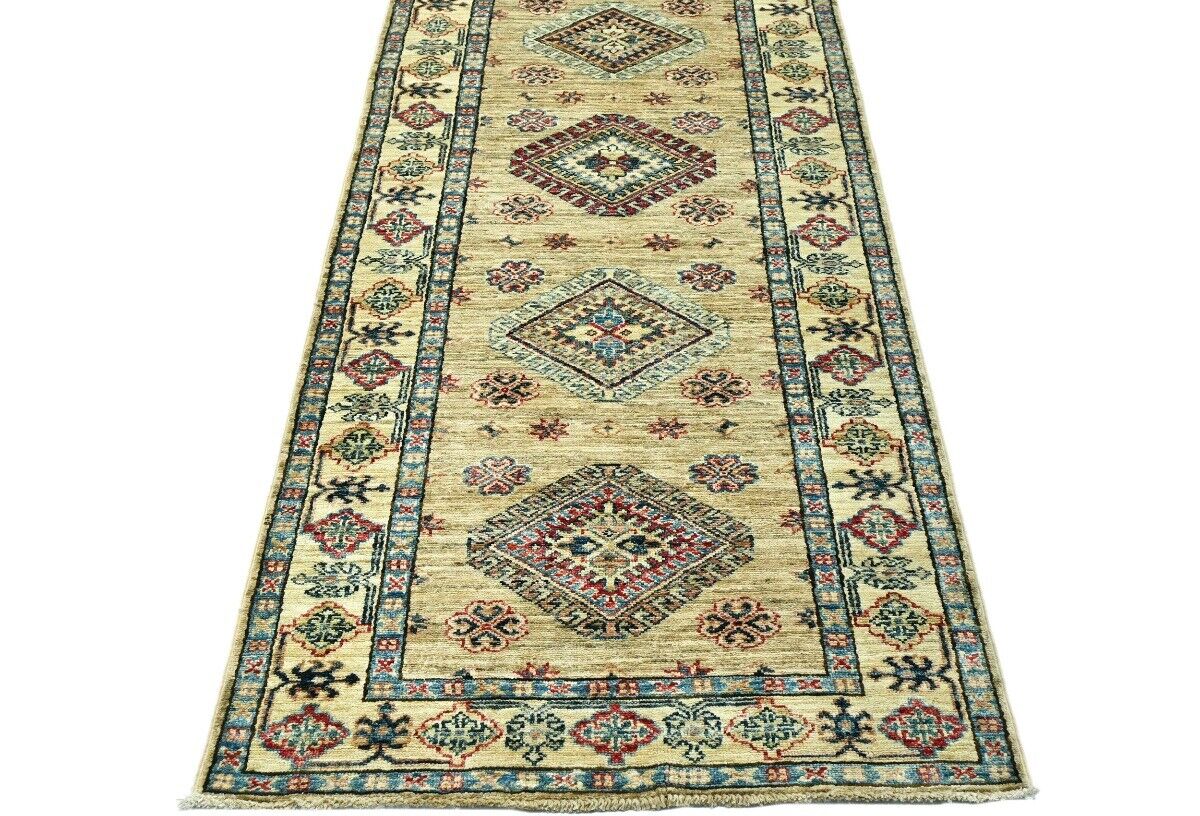3X10 ft Beige Tribal Geometric Kazak Runner Wool