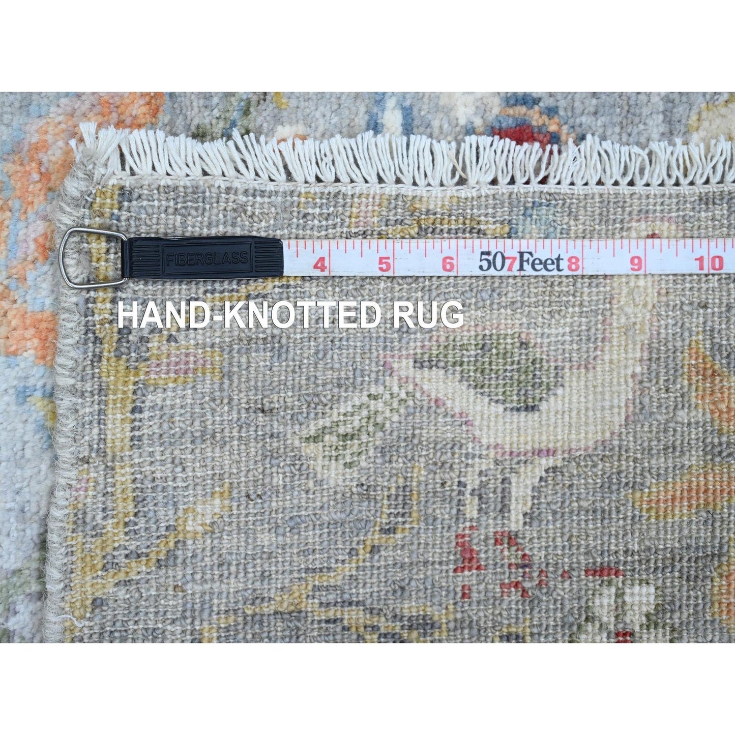 2'X6'2" Misty Gray Peshawar Bird Design Hand Knotted Soft Wool Runner Rug