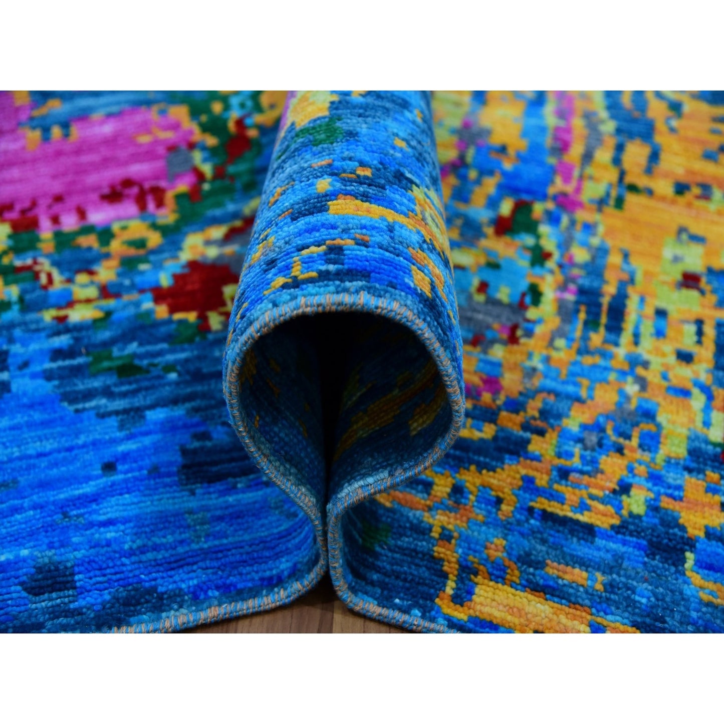 9'X11'9" Hot Pink Blue Modern Design Hand Knotted Pure Wool Oriental Rug