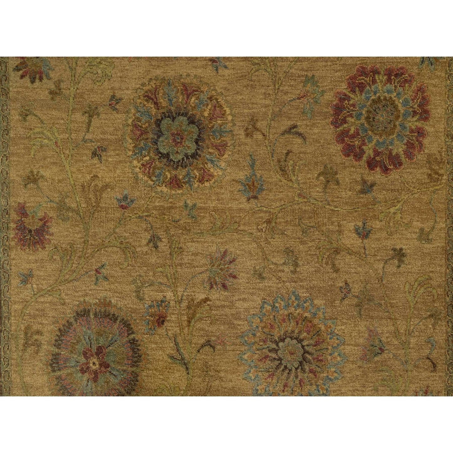 5'5"X5'10" Brown Botanical Design Himalayan Wool Hand Knotted Square Rug