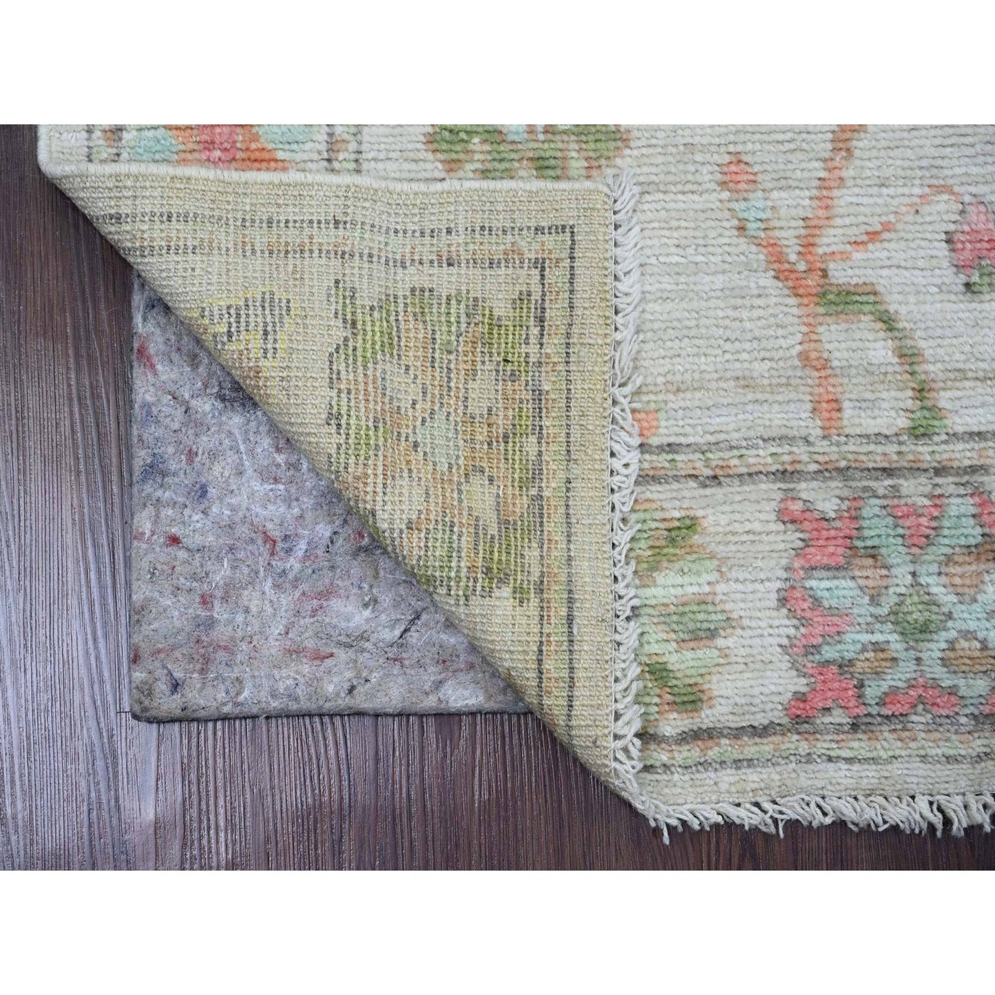 3'X6' White Afghan Angora Oushak Leaf Design Hand Knotted Wool Runner Rug