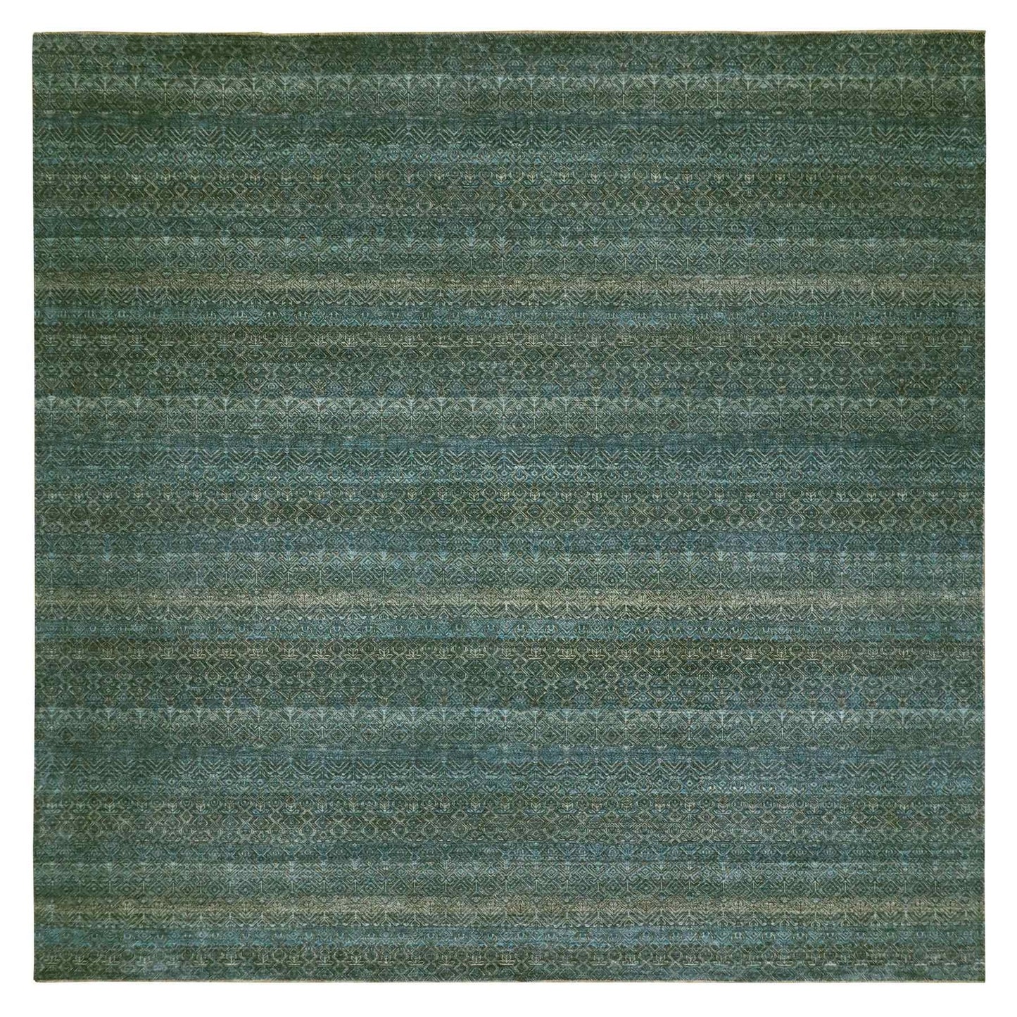 12'X12' Blue Hand Knotted Kohinoor Repetitive Diamond Wool Xl Square Rug