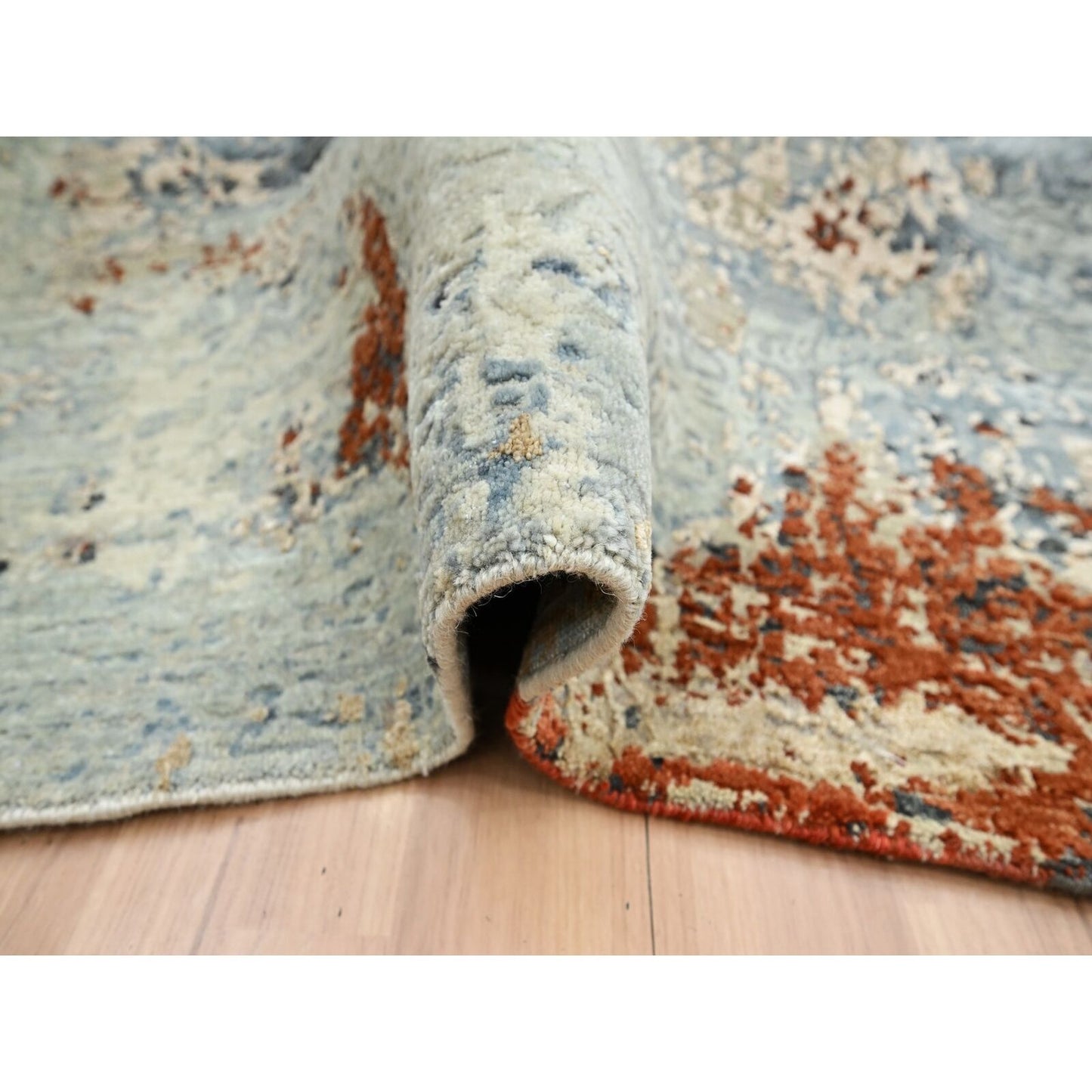 8'1"X10'2" Gray-Beige Abstract Design Pure Wool Hand Knotted Oriental Rug